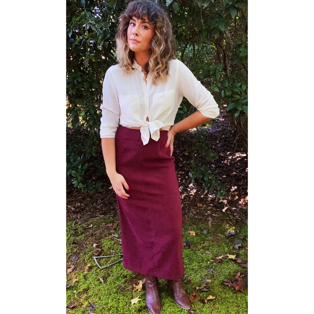 Vintage Burgundy Faux Suede Maxi Skirt